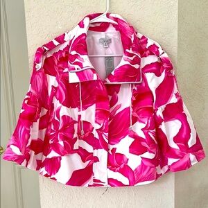 CACHE Pink and White Geometric Puffer Coat
